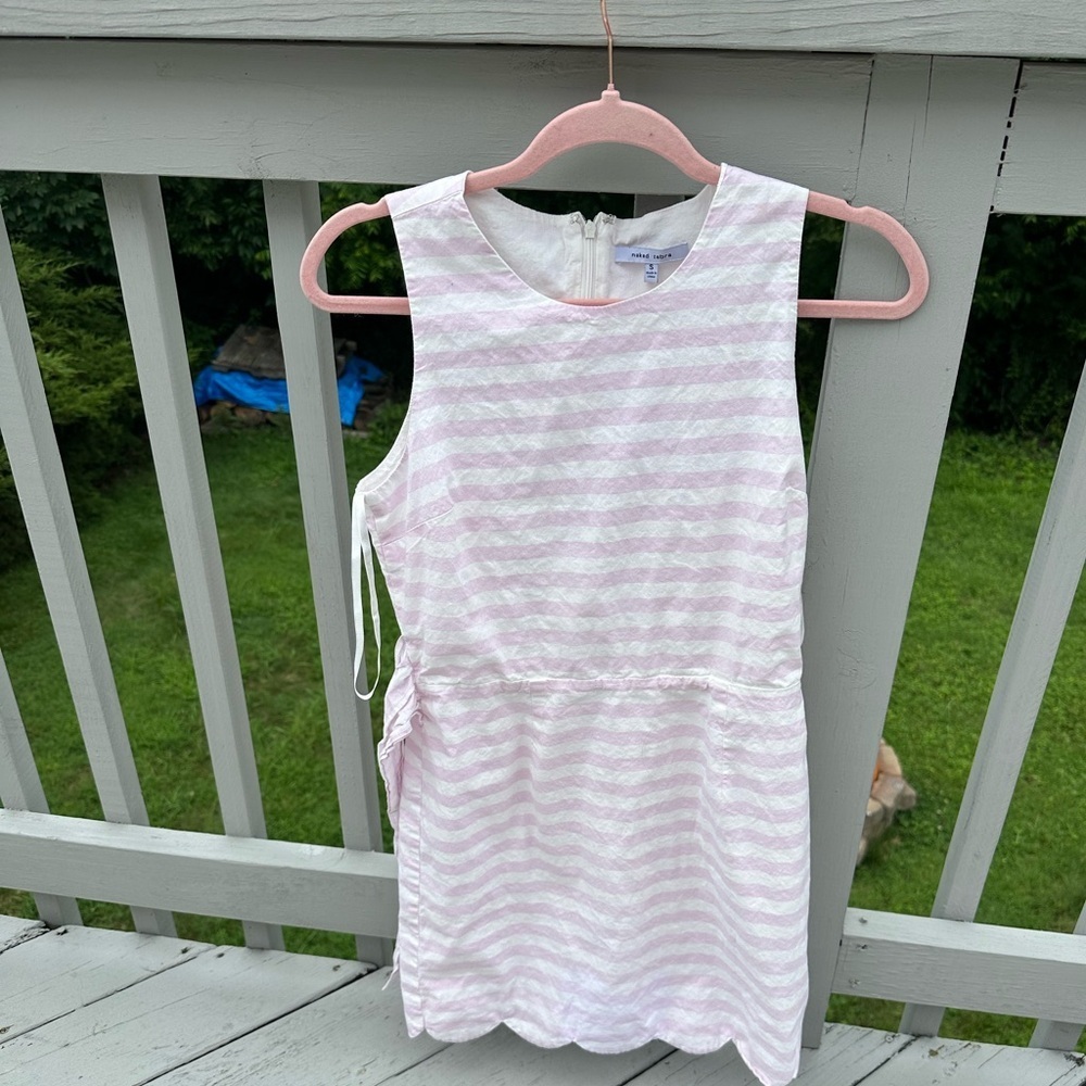 Naked Zebra White and Pink Striped Dress Sleeveless Tie Back